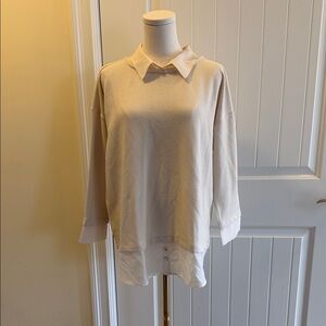 Ann Taylor Cream Blouse with White Accents